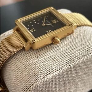 Gold-Tone Square Mesh Bracelet Women's Watch - Black Dial